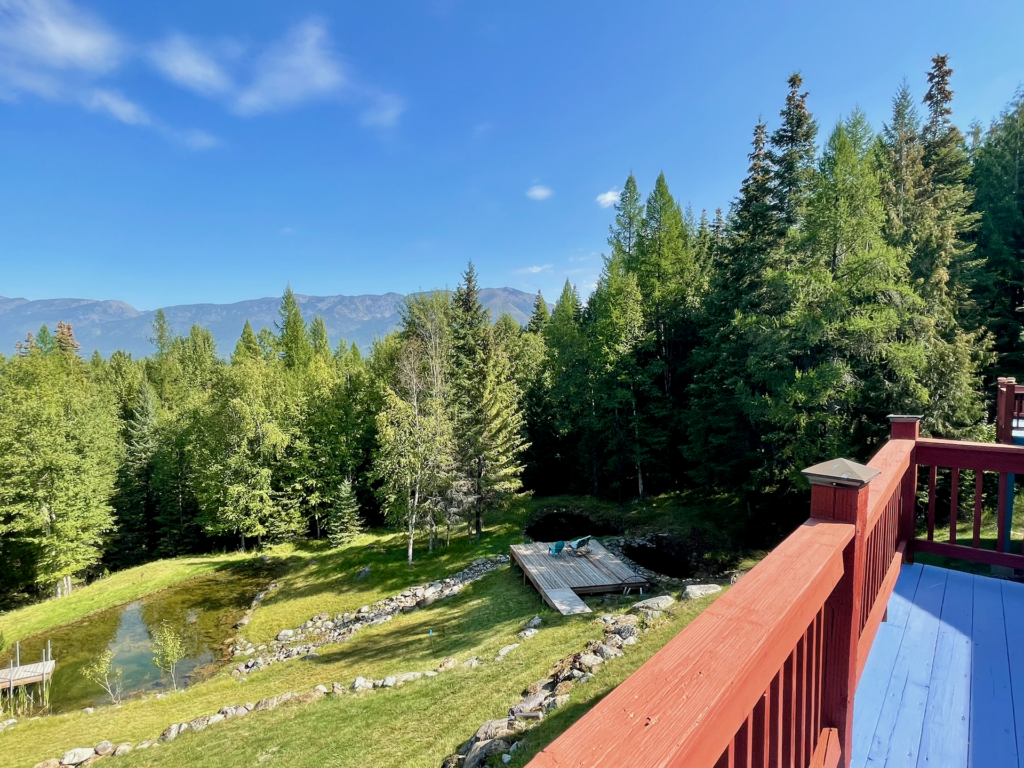 Summer view from master-deck of ponds and deck below. Looking just right for a dip.