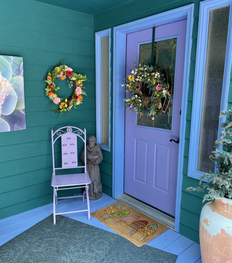 The colorful front-door covered porch.